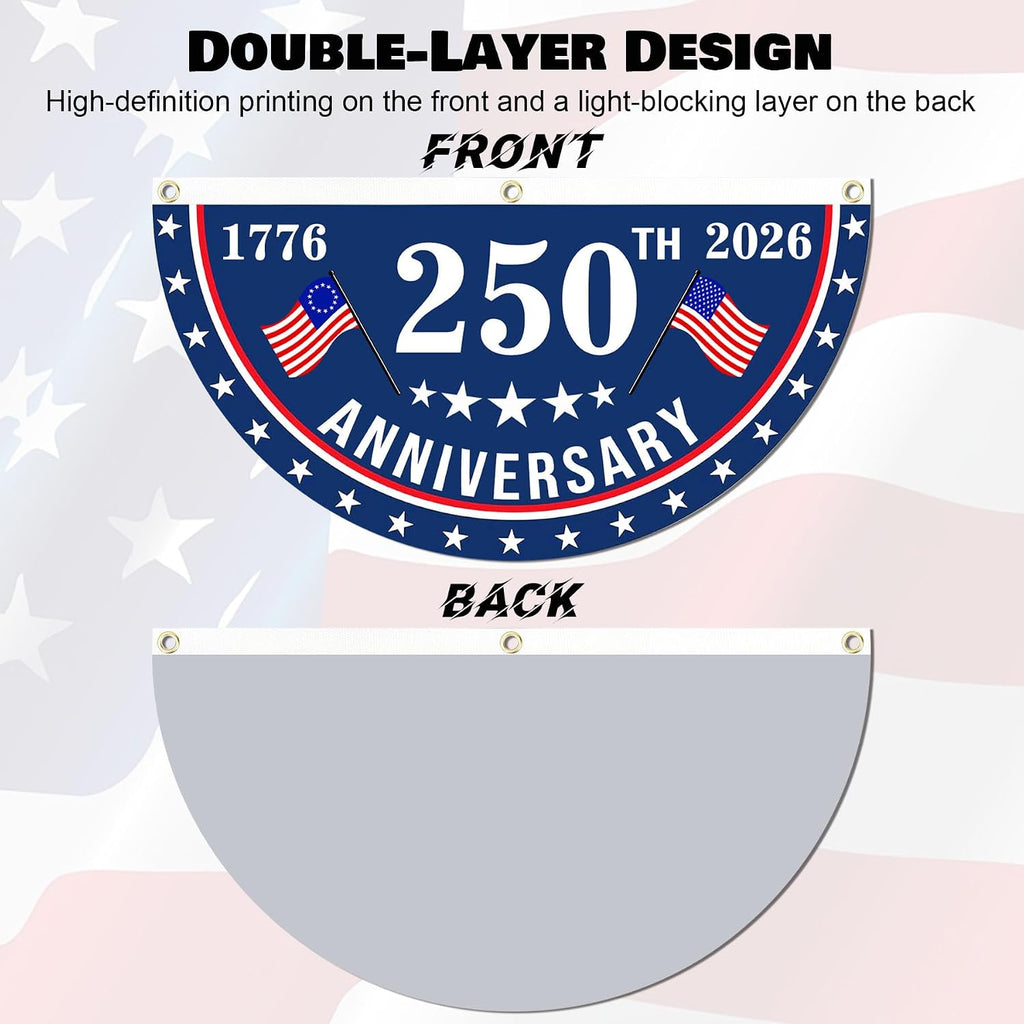 2Pcs Usa Anniversary 250Th Flag, 1.5X3 Ft Anniversary Fan Flags, Yard Signs Hanging Decor For Outdoor, Front Door, Porch, Welcome Backdrop With Brass Grommets (Style 1)