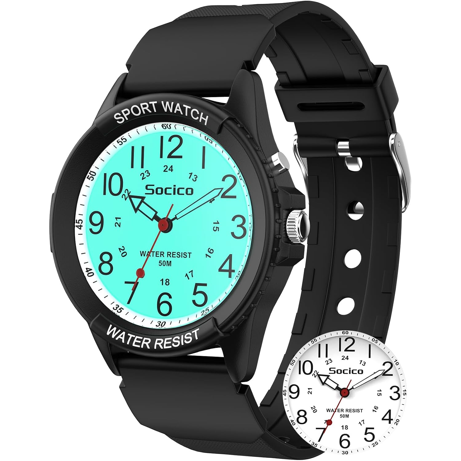 Socico Waterproof Nurse Watch For Women Men, Second Hand, Easy Read 12/24H | 50M Waterproof Large Face Luminous Dial Gift For Nurse Doctors Silicone Band Nurse'S Day Gift Daily Commute Night Light