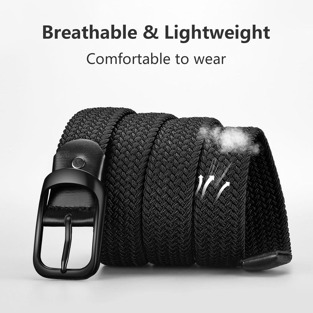 Mens Belts Stretchable Big And Tall Belts For Men Elastic Stretch Belt Black 1.26"