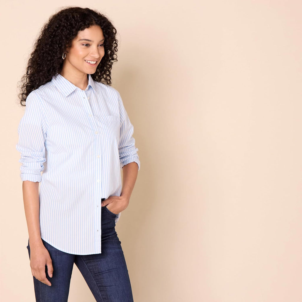 Amazon Essentials Women'S Regular-Fit Long-Sleeve Button-Down Poplin Shirt, Business Casual, Office Work