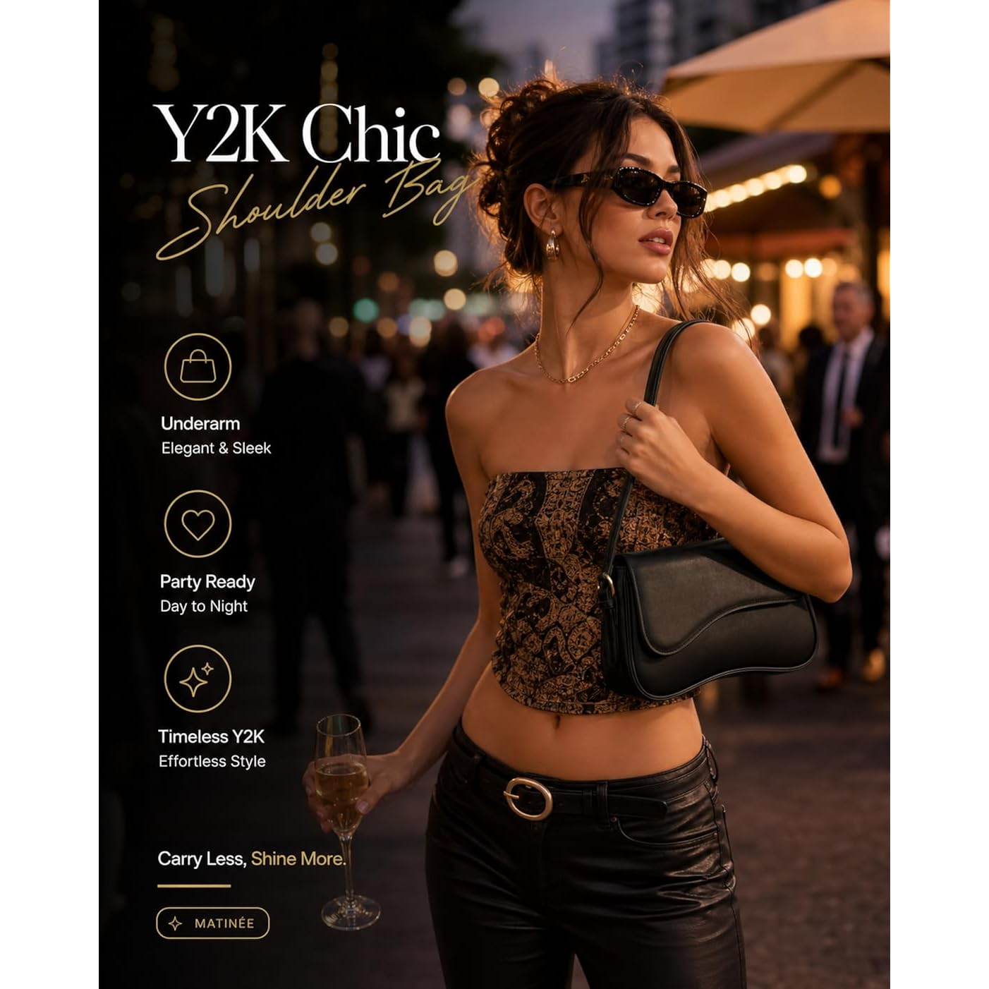 Amszke Shoulder Bag for Women Y2K Crossbody Purse PU Leather Underarm Handbag 2 Adjustable Strap for Daily Commute Travel