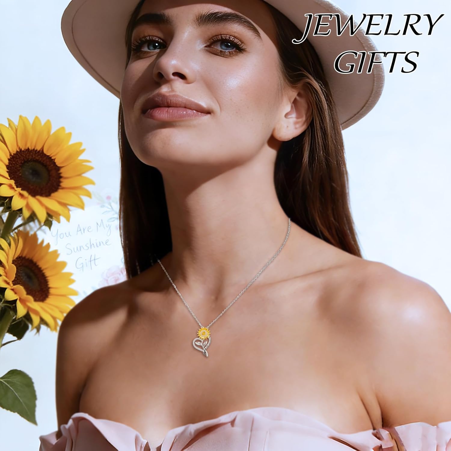Meeshi Mothers Day Gifts for Wife - 18K Gold Plated Sunflower Necklaces for Women Gifts for Wife Birthday Anniversary, 925 Sterling Silver Women's Jewelry You Are My Sunshine Gift for Mom Daughter
