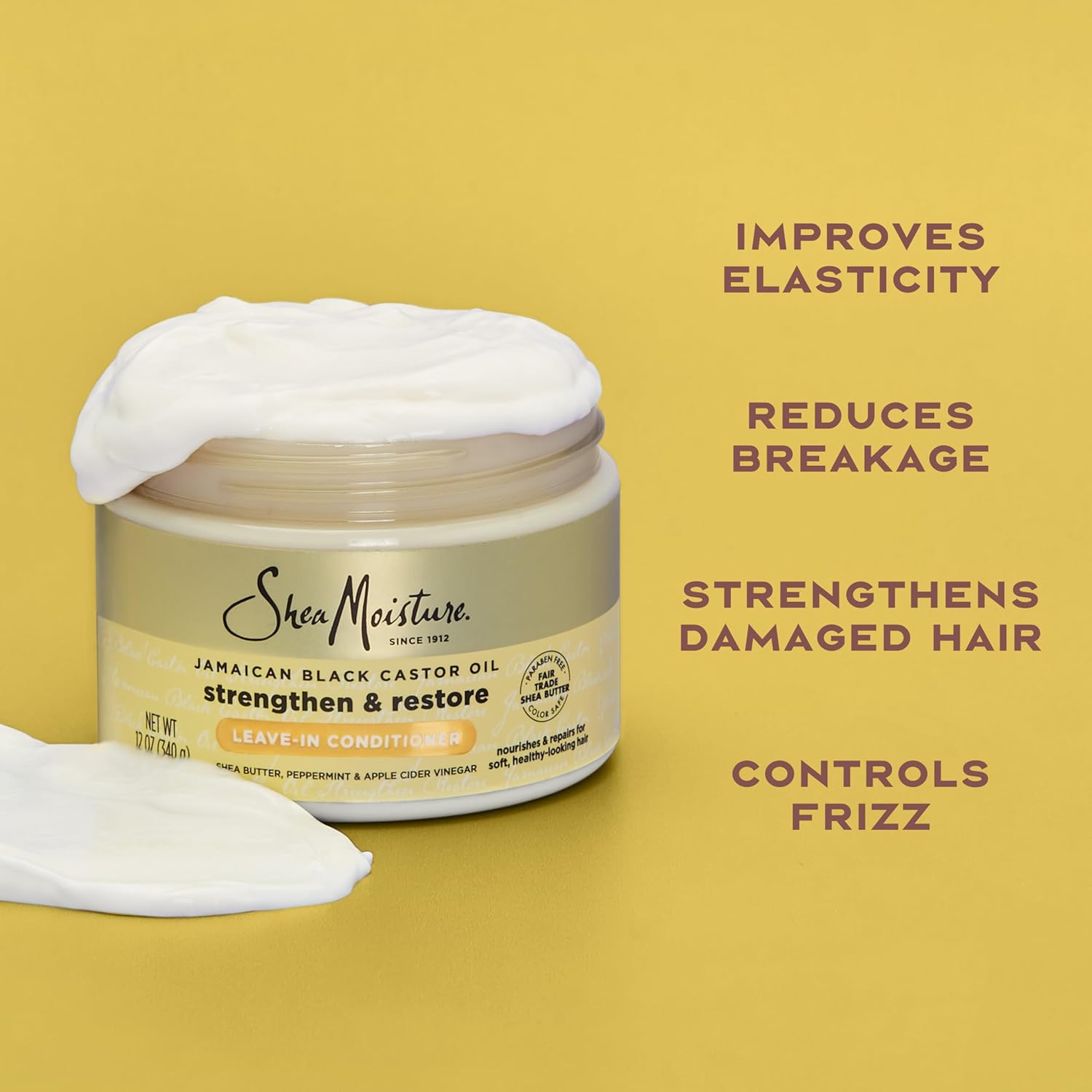 SheaMoisture Jamaican Black Castor Oil Leave In Conditioner 100% Pure Jamaican Black Castor Oil For Damaged Hair to Soften and Detangle Hair 11.5 oz