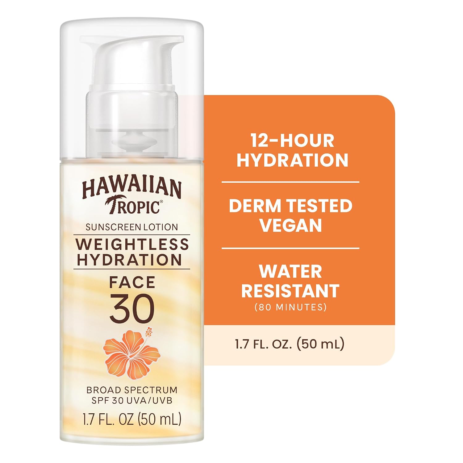 Hawaiian Tropic Weightless Hydration Lotion Sunscreen For Face Spf 30, 1.7Oz | Travel Size Sunscreen Lotion, Beach Essentials, Sun Protection, Travel Sunblock Face, Summer Essentials, 1.7 Fl Oz