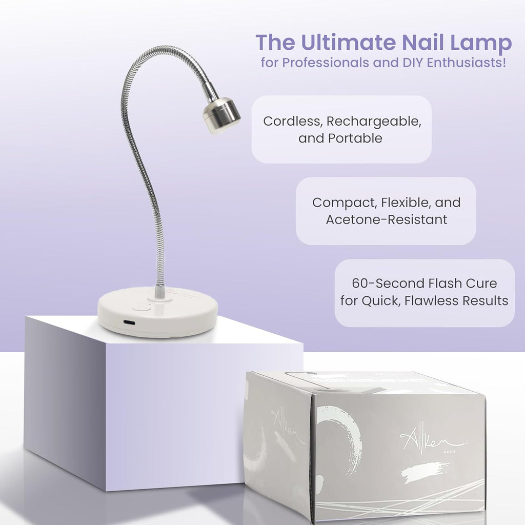 ALLKEM Portable Cordless Gooseneck UV/LED Nail Lamp – Rechargeable Gel X Nail Dryer, Flash Cure Light for Home & Salon use – (USB Powered, 360° Adjustable Gooseneck, 3W) - Silver