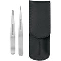 Tweezerman Petite Tweeze Set with Travel Case - Point and Slant Tweezers, Tweezers for Travel (Black Case)