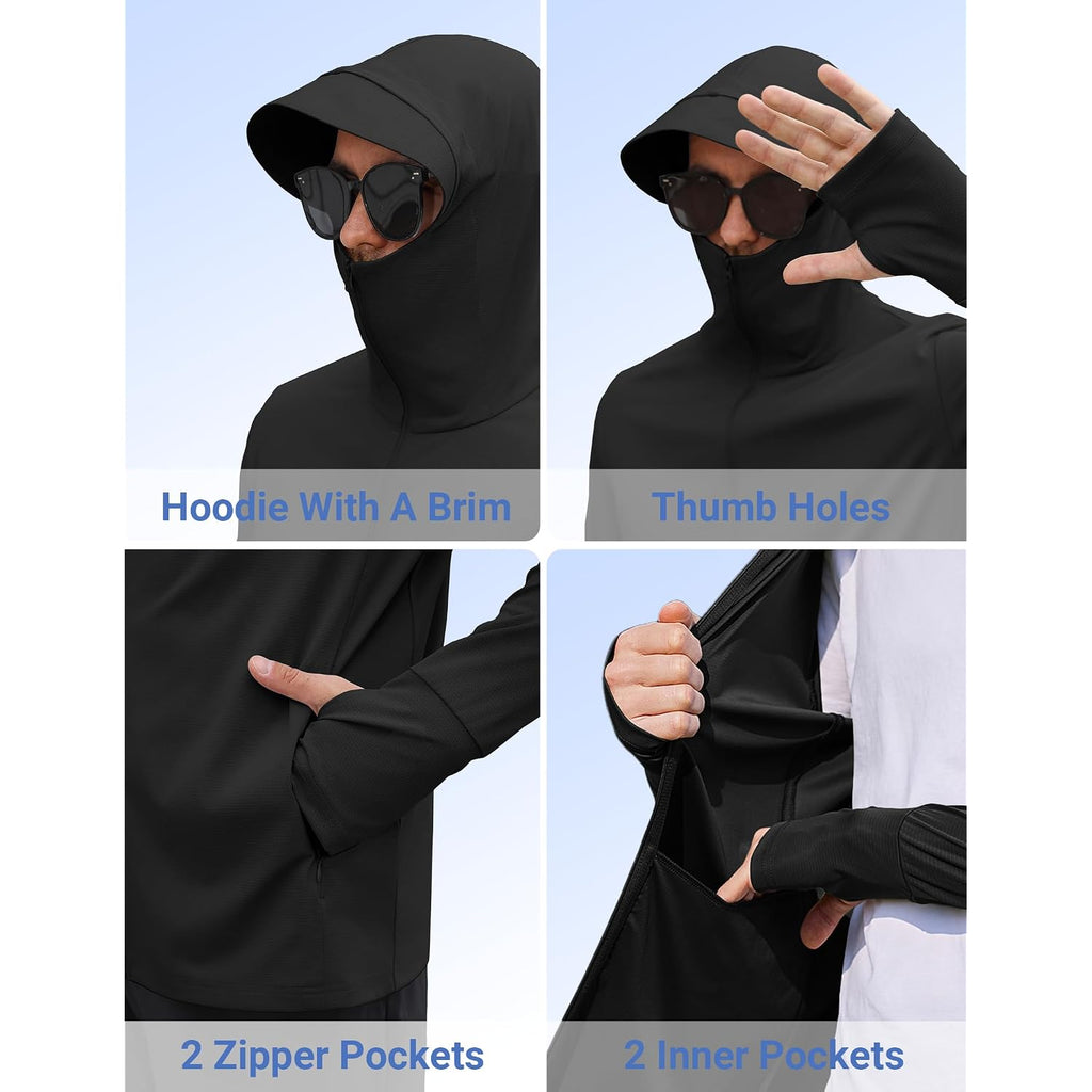 Coofandy Mens Upf 50+ Sun Protection Hoodie Zip Up Lightweight Uv Jacket Long Sleeve Sun Shirt Running Fishing Hiking Outdoor