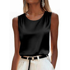 Zeagoo Womens Satin Tank Top Pleated Sleeveless Blouse Dressy Casual Tops Crewneck Silk Shirts Business Summer Clothes