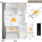 Fjtjbsi 72" Kitchen Pantry Cabinet With Led Light And Charging Station Tall Pantry Storage Cabinet With Adjustable Shelves And Door Shelves Modern Kitchen Hutch With Microwave Stand And Countertop