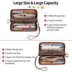 GAEKEAO Wallet for Women Clutch RFID Blocking Wristlet Leather Purse Large Capacity Credit Card Holder with Grip Hand Strap