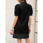 Wenrine Womens Summer V Neck Shift Dresses Casual Puff Short Sleeve Color Block Short Boho Beach Dresses With Pockets