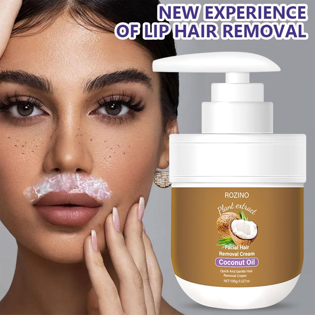 Facial Hair Removal Cream - Coconut Oil Based Gentle Body Hair Remover Cream for Women, Painless and Non-Sticky, Sensitive Skin Safe With Aloe and Peach