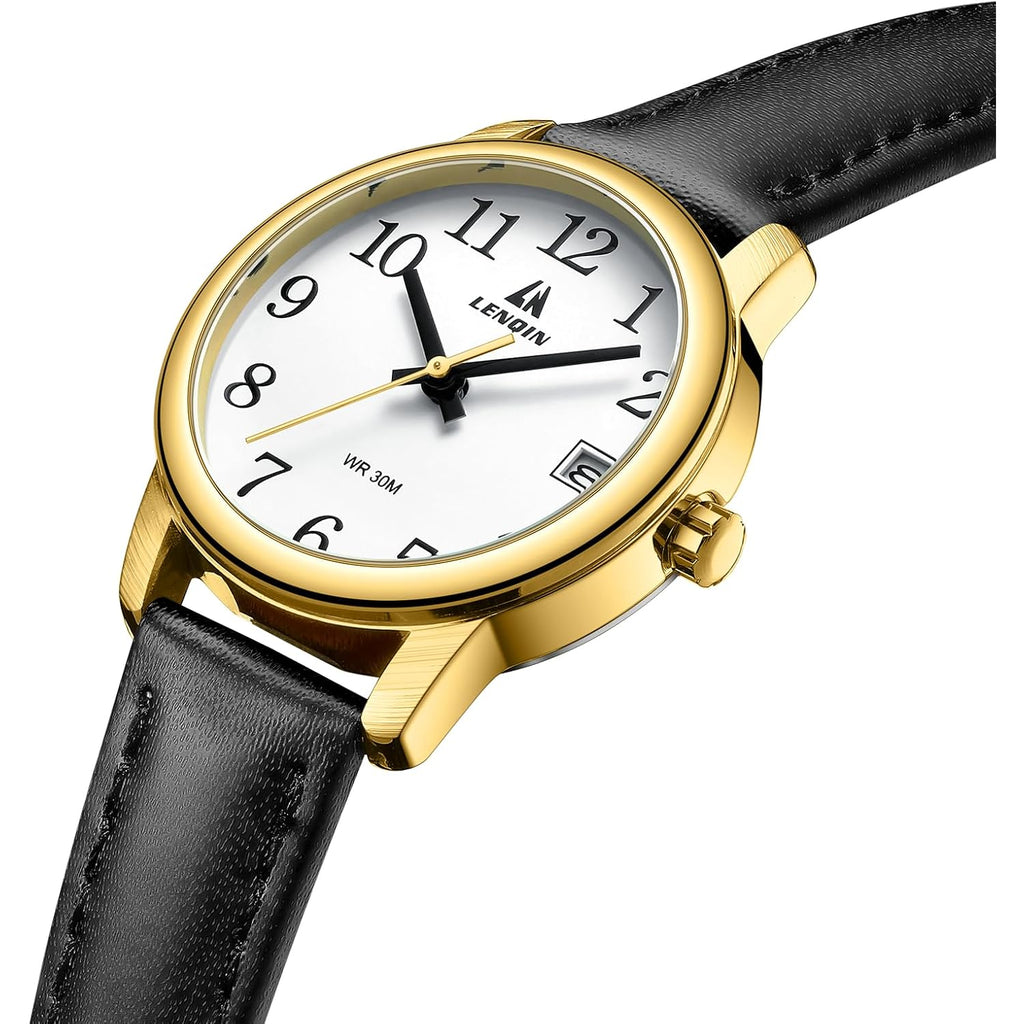 Ln Lenqin Womens Watch Analog Quartz Waterproof Ladies Watches For Women Easy Read Women'S Wrist Watches With Leather Strap Luminous Dial