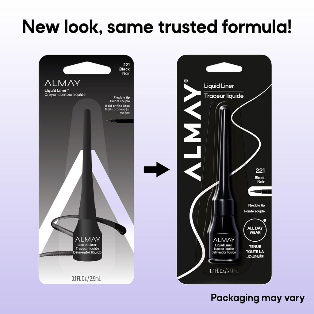 Almay Liquid Eyeliner, Waterproof, Fade-Proof Eye Makeup, Easy-To-Apply Liner Brush (Packaging May Vary), 221 Black