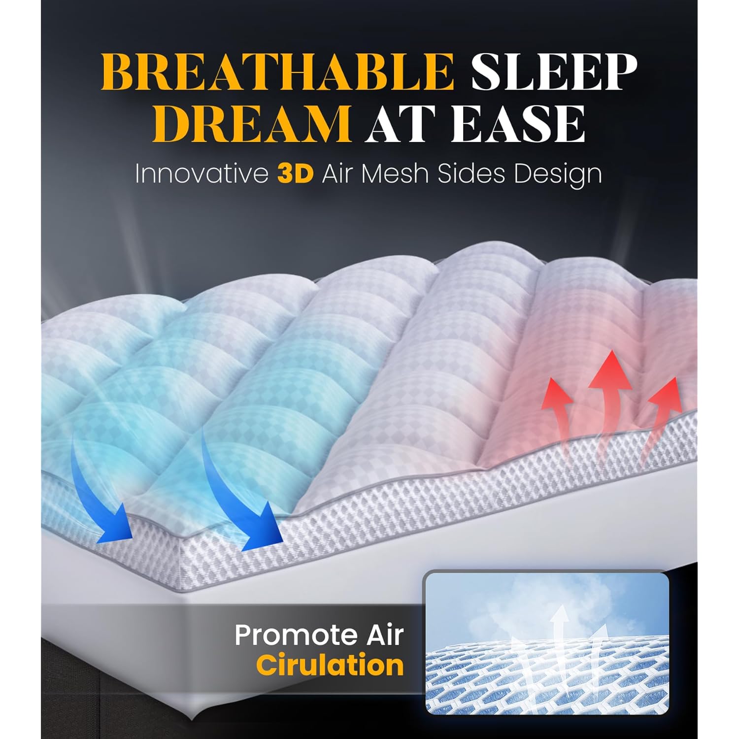 3 Inch Ultra-Fluffy Memory Foam Mattress Topper Queen for Back Pain, Soft Comfy Pillow Top Queen Mattress Topper with 4X Support, Mattress Pad with Breathable Air Mesh Sides, 6-21'' Deep Pocket