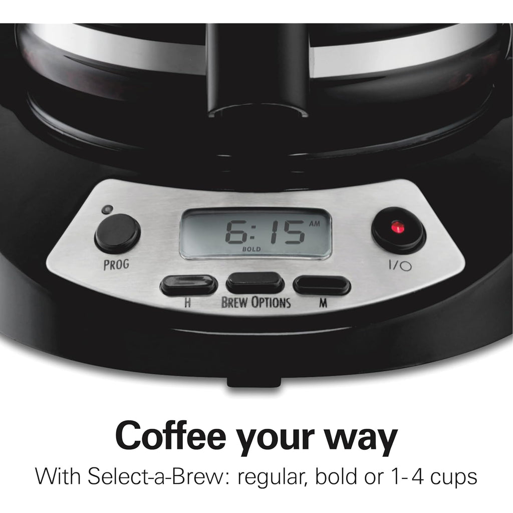 Hamilton Beach 12 Cup Programmable Drip Coffee Maker | Regular & Bold Brew Options | Auto Pause And Pour | Glass Carafe | Black With Stainless Accents | 46299J