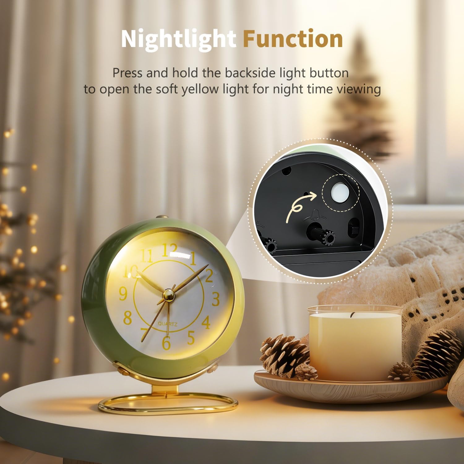 Analog Alarm Clock, Retro Small Desk Clock With Night Light, Cute Simple Design, Silent Non-Ticking, Battery Powered, Backlight Clock For Bedroom,Travel,Kitchen,Bedside Desktop Decor