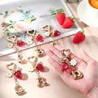 Strawberry Initial Keychain for Women-Cute Kawaii Gold Alphabet Bag Charms, Key chain Gift for Purse Handbag