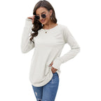 Fisoew Women's Casual Long Sleeve Tops Crew Neck Round Hem Loose T-Shirts Tunic Tops with Thumb Holes
