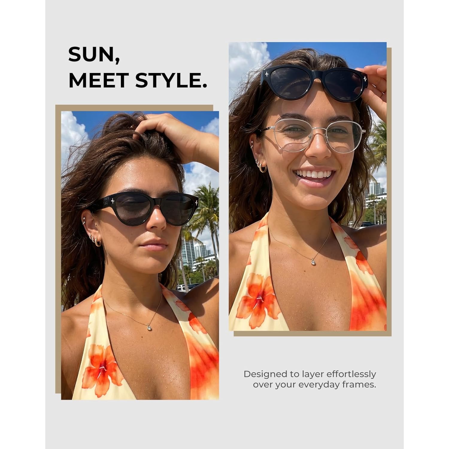 LOHO Sunglasses That Fit Over Glasses, Over Glasses Sunglasses for Women Men, Polarized UV400 Driving Shades Cat Eye Black