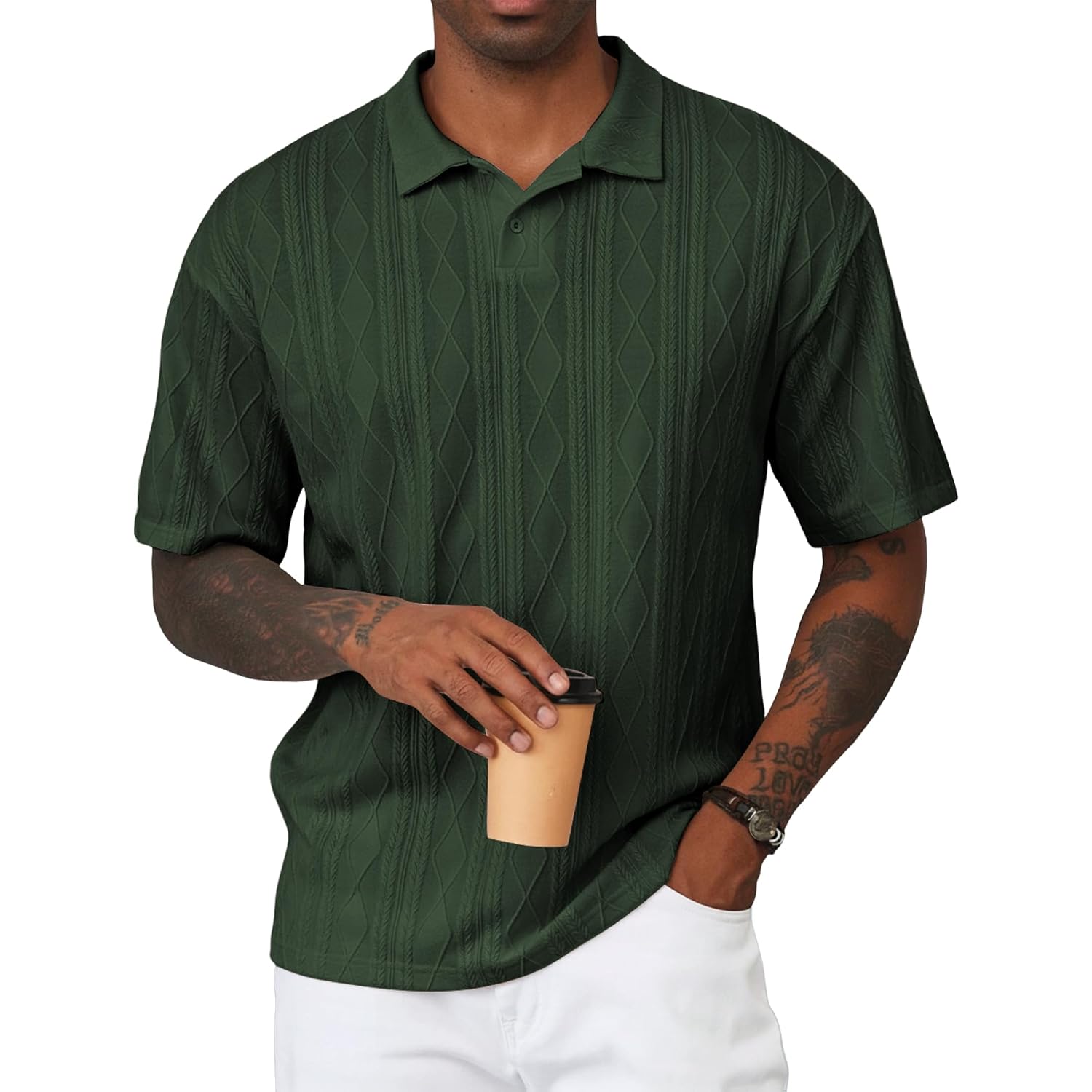 Jmierr Mens Polo Shirt Textured Knit Button Casual Short Sleeve Summer Vacation Beach Stretchy Golf Shirts