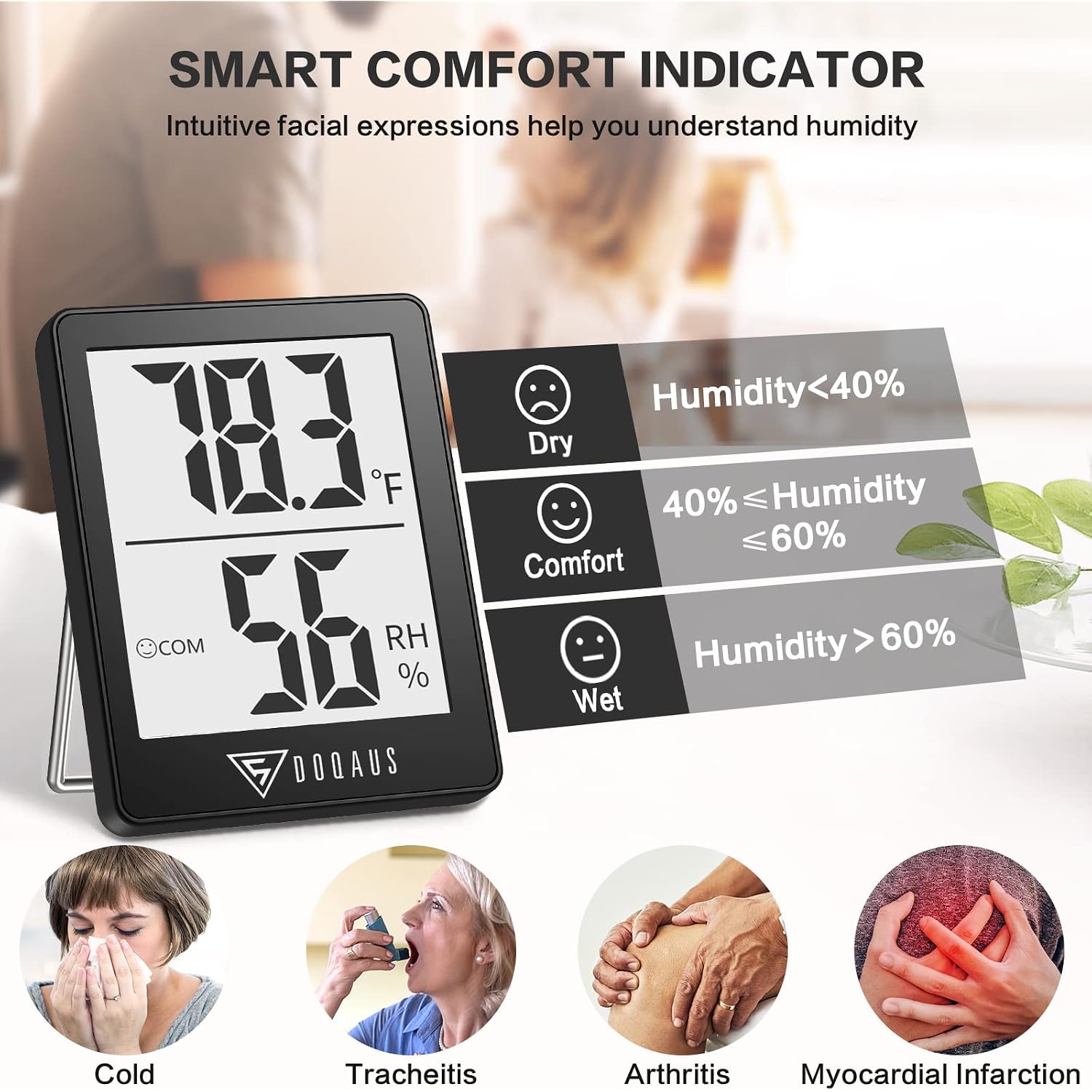 Doqaus Digital Hygrometer Indoor Thermometer Humidity Meter Room Thermometer With 5S Fast Refresh Accurate Temperature Humidity Monitor For Home, Bedroom, Baby Room, Office, Greenhouse, Cellar (Black)