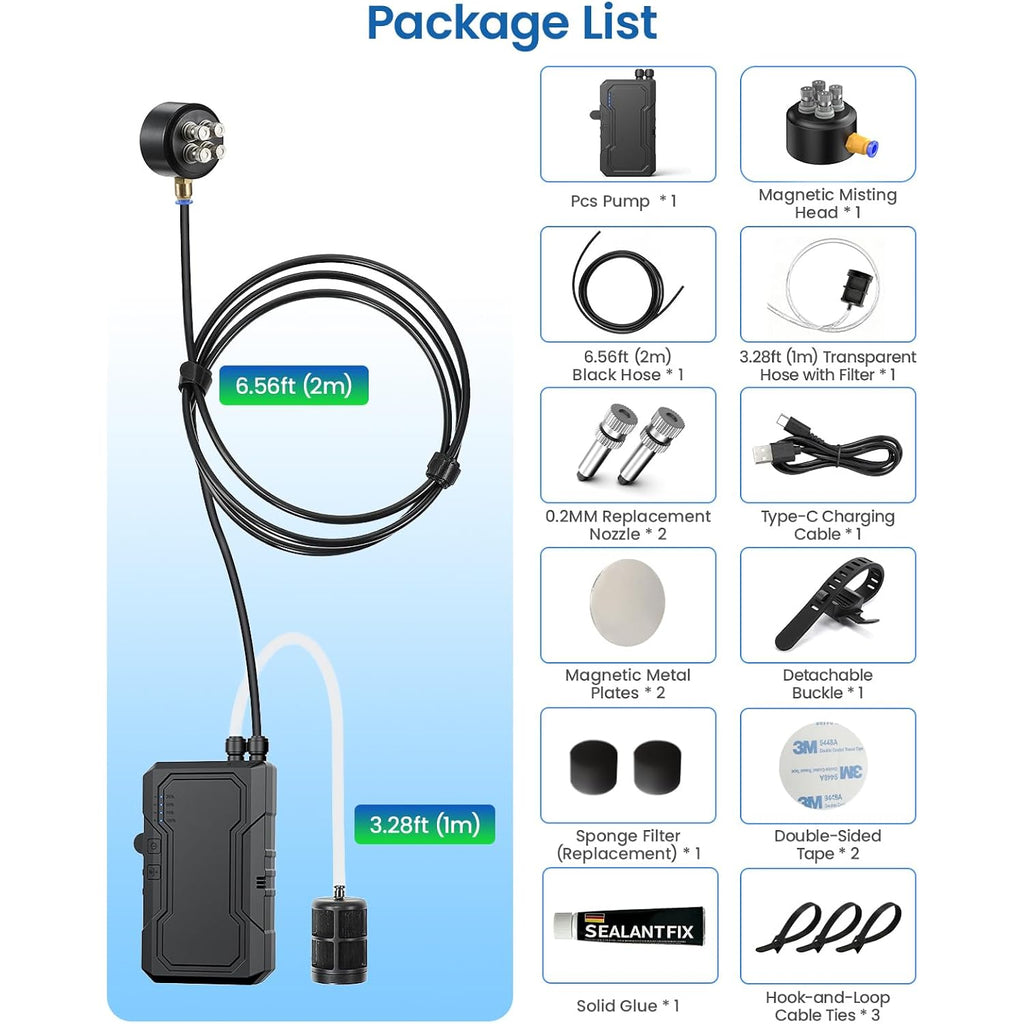 Portable Magnetic Misting System With Pump, 6000Mah Outdoor Fan Misters Kit For Outside Patio Golf Cart, Water Sprayer For Cooling Sport, Canopy, Beach, Camp, Gazebo, Umbrella, Dugout- 4 Nozzles