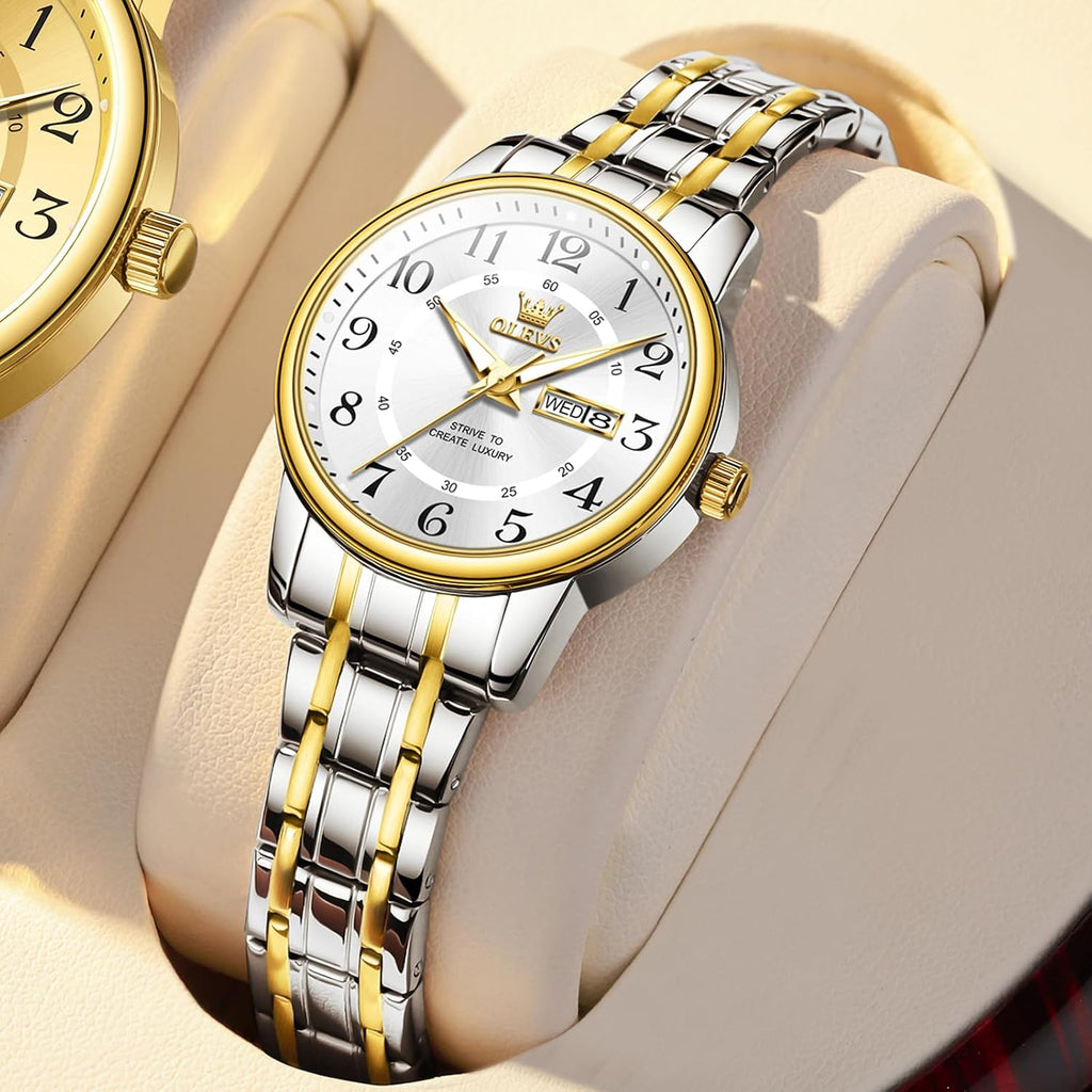 Olevs Watch Women Two Tone Watches For Women With Date Dress Womens Watches For Small Wrists Luxury Easy Read Women'S Watch Waterproof Blue/Black/Gold/Silver Dial Reloj Para Mujer