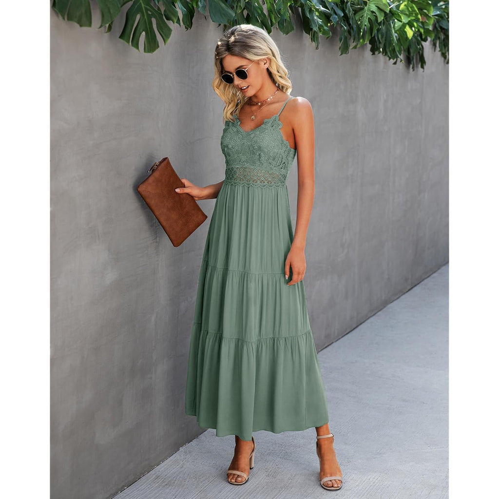 Dokuritu Women'S Beach Crochet Lace Maxi Dress Solid Color Summer Vacation Spaghetti Strap Long Dress 2026