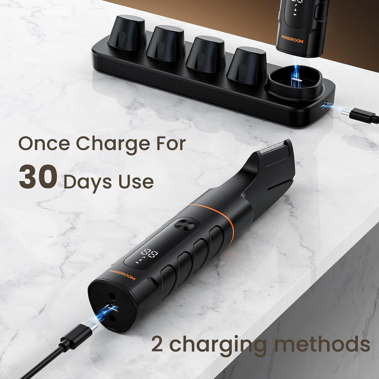 MAXGROOM Manscape All-in-One Body & Pubic Hair Trimmer for Men, No-Nick Groin & Ball Shaver, Waterproof Mens Electric Grooming Kit with LED Display, USB Rechargeable (Black)