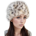Women's Faux Fur Hat for Winter, Furry Cossack Russian Style Leopard Printed Warm Beanie Cap