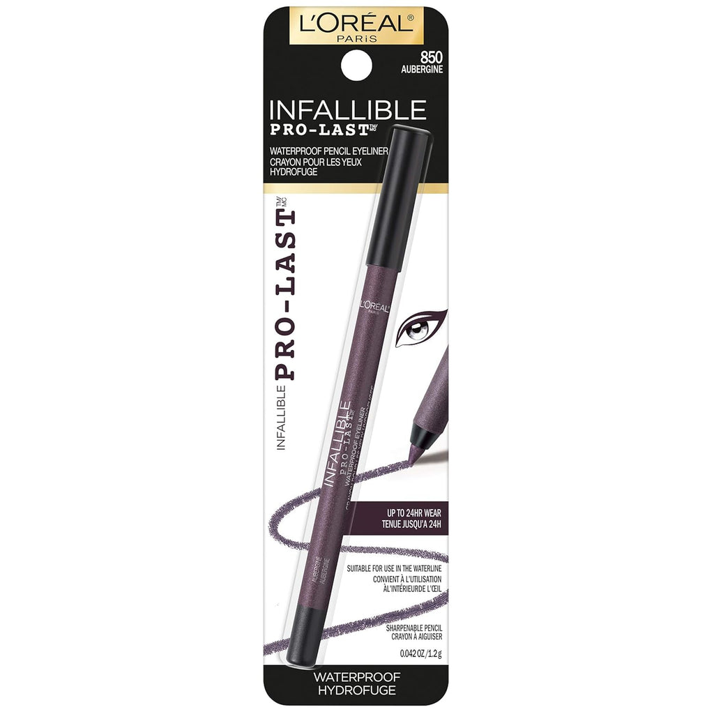 L'Oreal Paris Makeup Infallible Pro-Last Pencil Eyeliner, Waterproof and Smudge-Resistant, Glides on Easily to Create any Look, Aubergine, 0.042 oz.