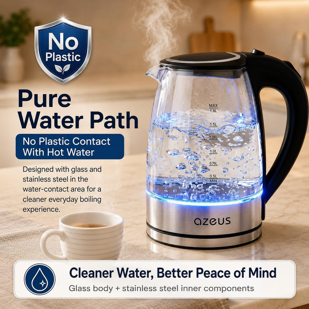 Azeus 1.8L Electric Kettle Cx-817 - Fast Boil, Auto Shut-Off, Boil-Dry Protection, 360° Swivel Base - Stainless Steel Water Boiler For Tea, Coffee, And Hot Water