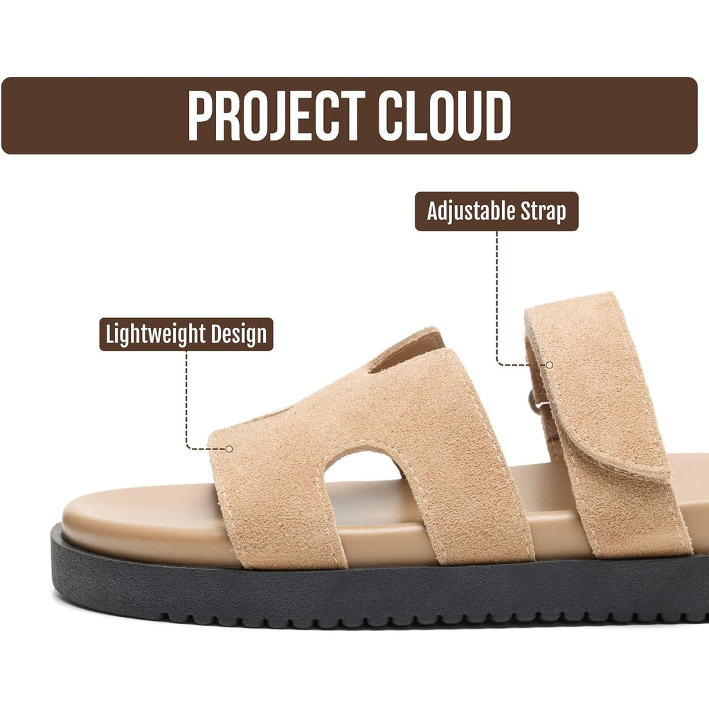 Project Cloud 100% Genuine Leather Sandals For Women Footwear - Stylish Womens Sandals With Plush & Soft Insole - Non-Slip And Water-Resistant Beach Sandals Slides For Women (Mayvy)