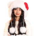Winter Warm Faux Fur Trapper Hat for Women Cute Furry Cat Ear Hats Thick Plush Cozy Animal Hat with Pom Pom & Ear Cover