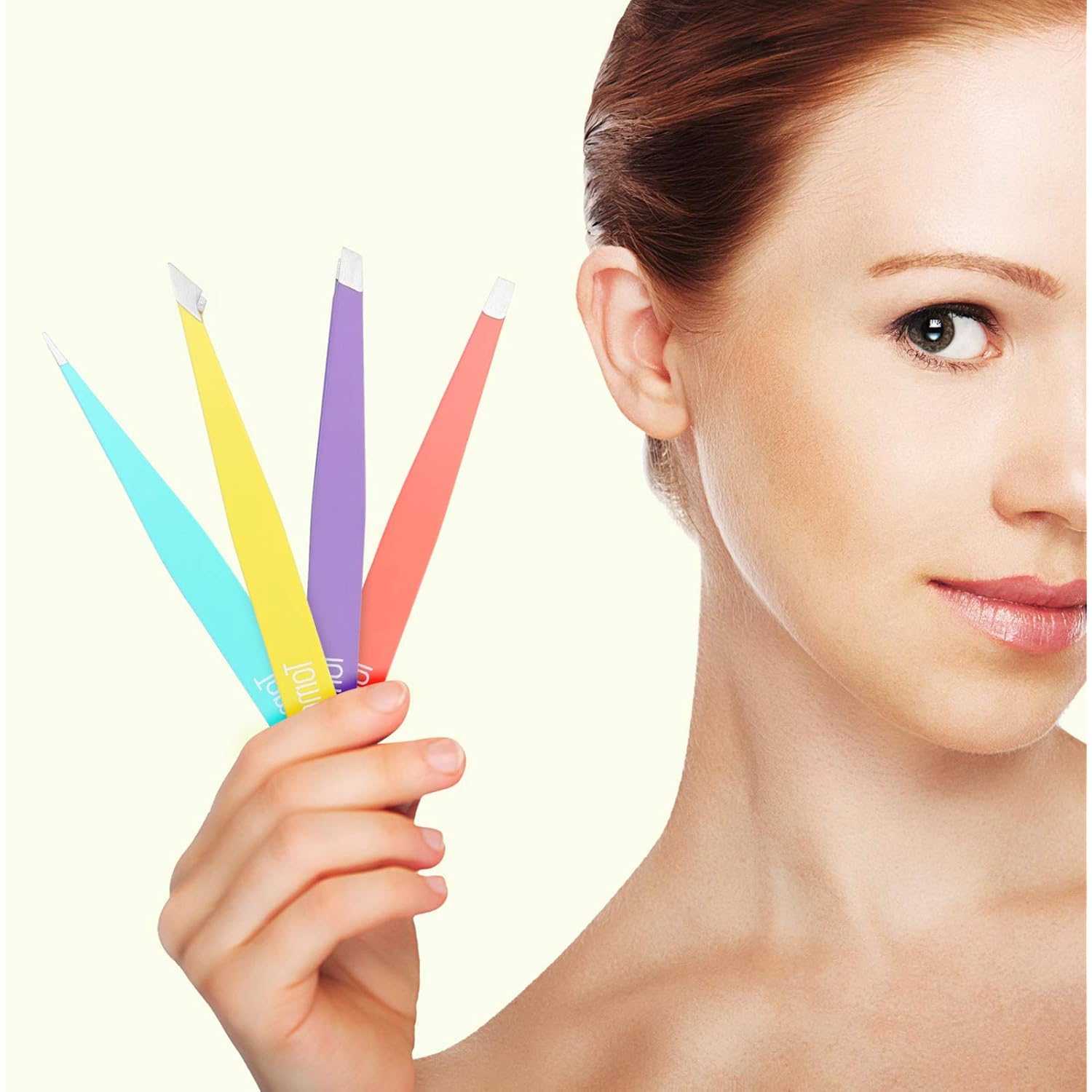 Tomata Tweezers for Eyebrows, Slant Tip and Pointed Eyebrow Tweezer Set Great Precision for Eyebrows Facial Hair, Ingrown Hair, Splinter, Blackhead and Tick Remover (4-piece) (Multi-color)