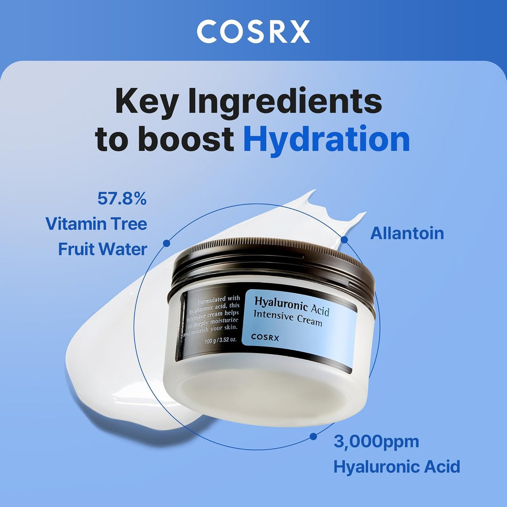 COSRX Hyaluronic Acid Moisturizing Cream, Lightweight, Non-Greasy, Long-lasting Hydration for Glass Skin, Daily Moisturizer for Sensitive Skin, Moisture Barrier Repair, Korean Skin Care, 3.52 oz