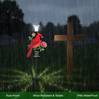 Solar Cardinal Memorial Stakes For Graves - Metal Cemetery Decorations With Led Light, Sympathy Gift For Loss Of Mother Mom Grandma, Garden Grave Markers (Red Cardinal)