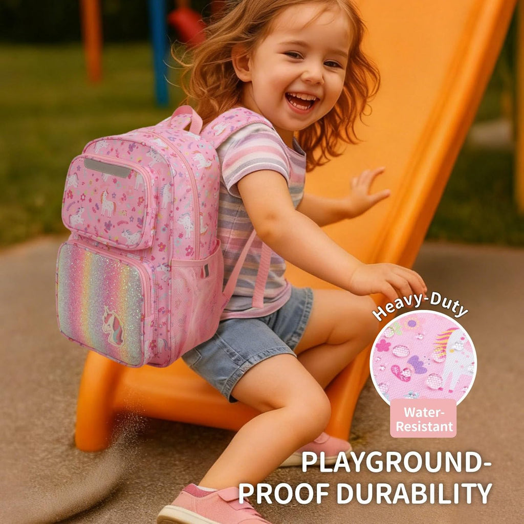 Kids Backpack For Girls Kindergarten - 15 Inch School Bag | For Prek-2Nd Grade Kids Ages 4-7, Fits Folders, Insulated Pocket For Lunch And Snacks, Comfy Padded Straps, Pink Unicorn