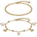 Dainty Gold Shell Pearl Ankle Bracelets for Women, Trendy Anklet Stack Charm Bracelet Adjustable Chain Summer Ocean Beach Accessories Fashion Jewelry Gift