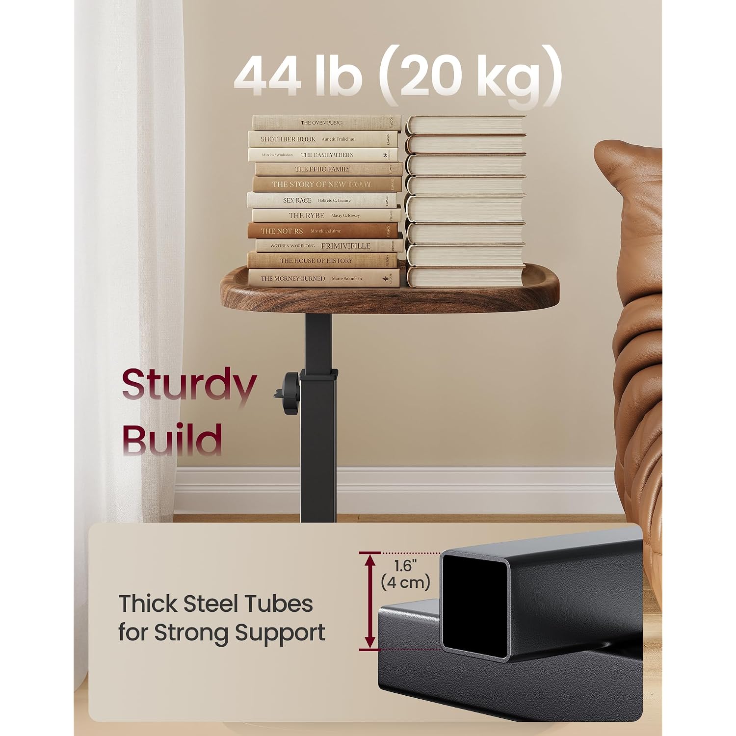 Vasagle C Side Table Adjustable Height, Couch Sofa Table, End Table, Tv Tray For Small Spaces, 11.8 X 15.7 X 27.2 Inches, For Living Room, Bedroom, Walnut Brown And Ink Black Ulet363M101