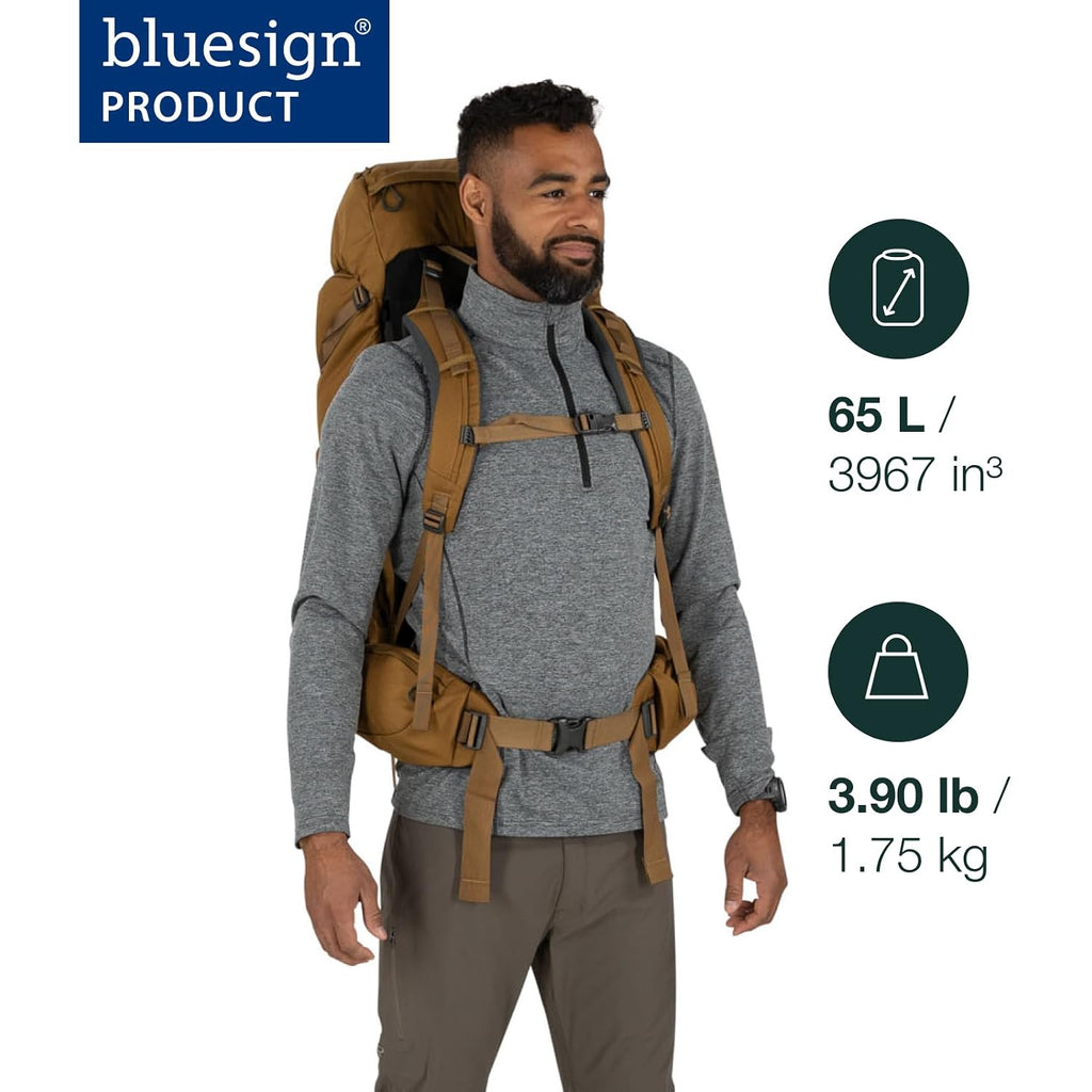 Osprey Rook 65L Men'S Backpacking Backpack, Dark Charcoal/Silver Lining