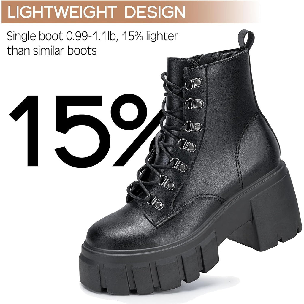 Fitory Women’S Combat Boots Lightweight Lace Up Side Zipper Ankle Botas High Heel Chunky Platform Lug Sole Booties 2026 Size 6-11