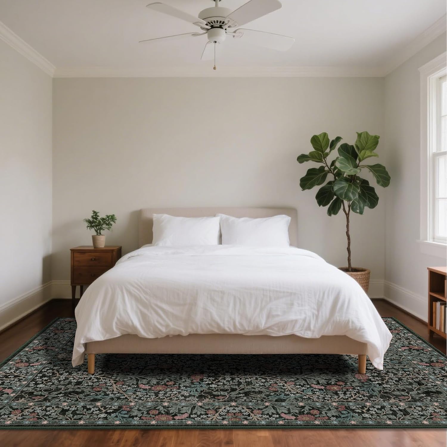 8x10 Washable Area Rugs for Living Room, Stain Resistant Vintage Rugs for Dining Room Under Kitchen Table, Bedroom, Floral Low Pile Non-Slip Large Carpet (8 x 10 Dark Green)