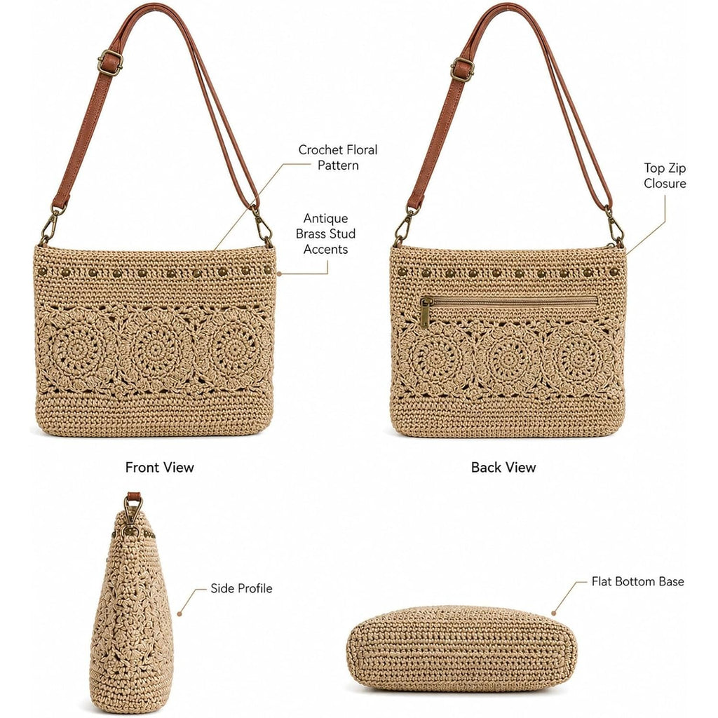 Eiyye Woven Crossbody Bag For Women Lightweight Crochet Purse With Adjustable Strap Inner & Outer Pockets