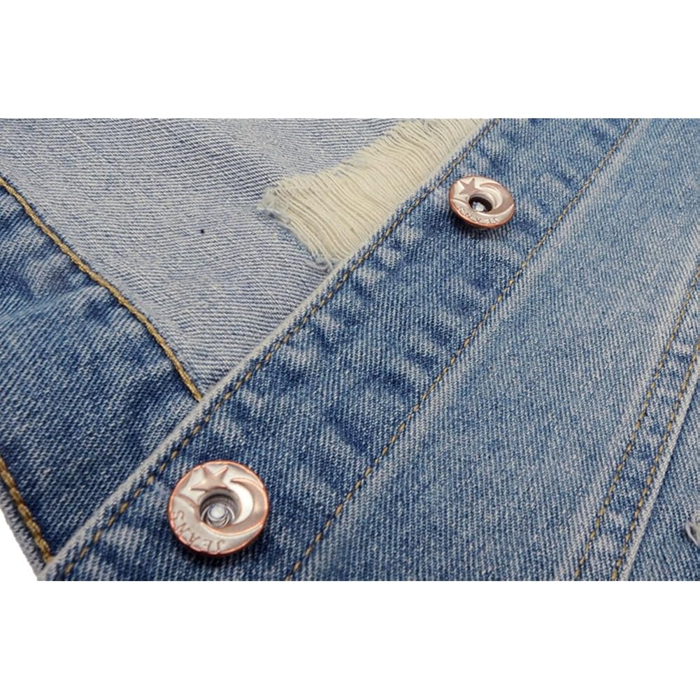 Womens Denim Jean Vest Classic Junior Button Up Cropped Distressed Sleeveless Jean Jacket
