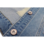 Womens Denim Jean Vest Classic Junior Button Up Cropped Distressed Sleeveless Jean Jacket