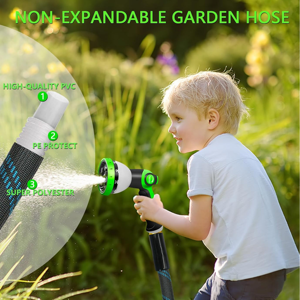 Junredy Garden Hose 50 Ft, Non-Expandable Heavy-Duty Flexible & Lightweight Water Hose With 10-Function Nozzle, No-Kink, Leak-Proof Super Fabric, Solid Fittings For Lawn, Car, Outdoor (Black Blue)