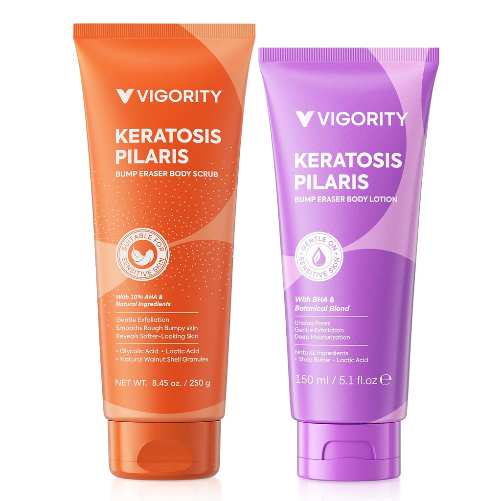 Kp Bump Eraser Body Scrub & Keratosis Pilaris Lotion Set With 10% Aha + Bha – Strawberry Legs Treatment For Women & Man - Exfoliates & Deeply Hydrates For Smoother Healthy-Looking Skin
