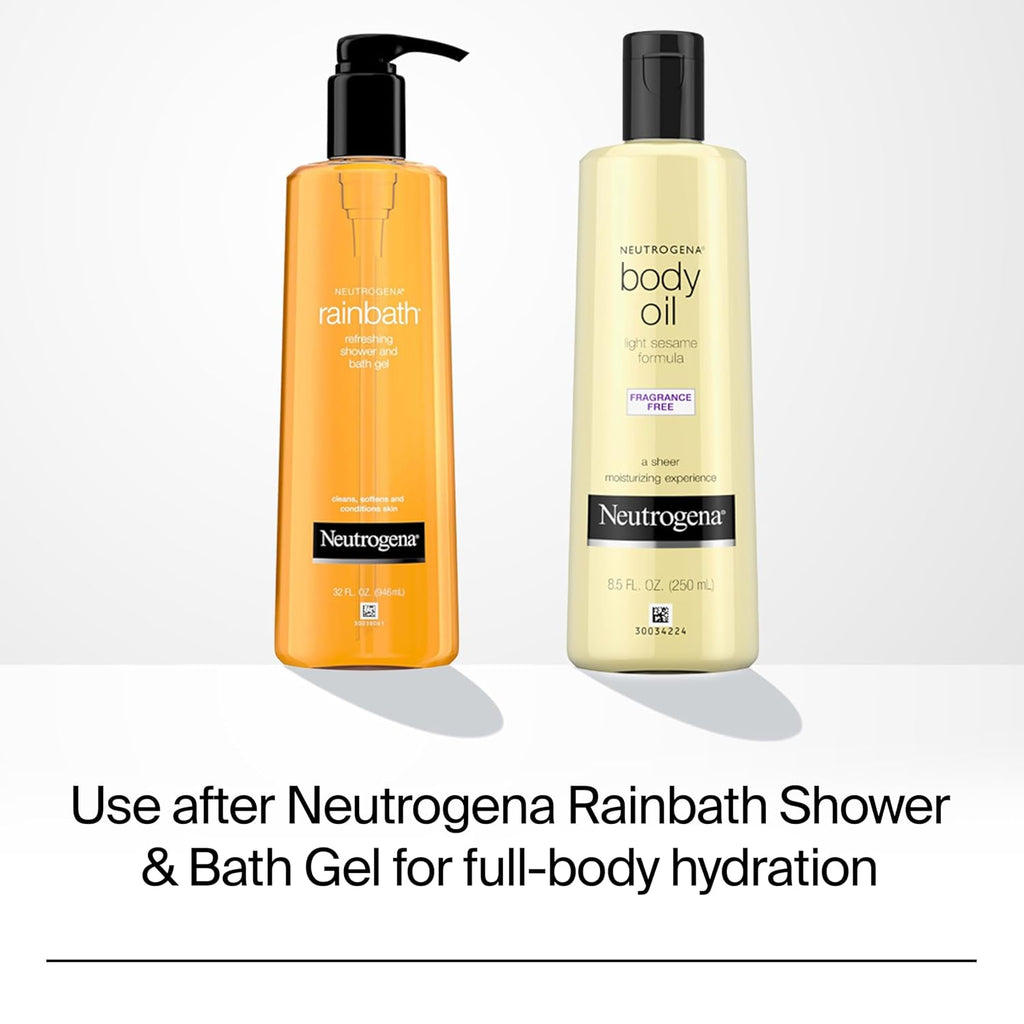 Neutrogena Body Oil Light Sesame Formula, Fragrance-Free, Nourishing Moisturizer, Before And After Shower Application For Smooth, Radiant Looking Skin, Lightweight And Non-Greasy Feel, 8.5 Fl Oz